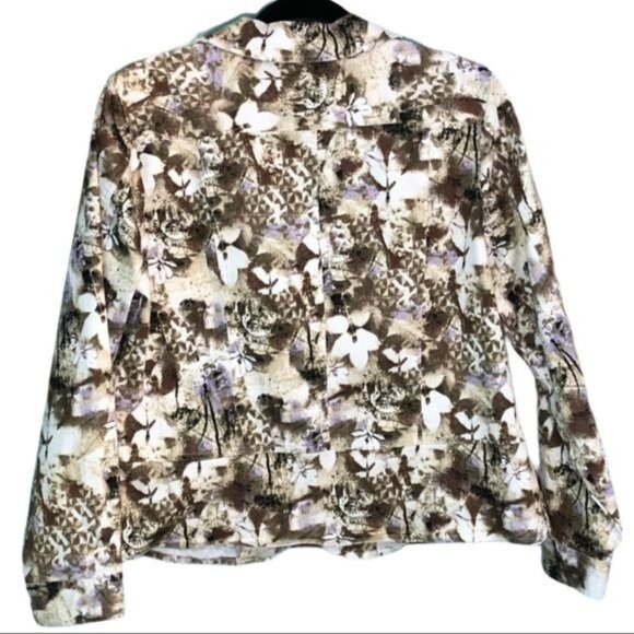 Christopher & Banks Stretch Floral Print Jacket Womens size Large Cream Green - Picture 2 of 5
